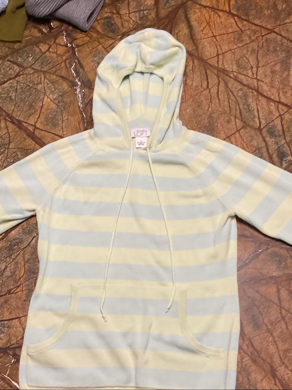 LOFT Striped Hooded Pullover in Pale Yellow and Light Blue